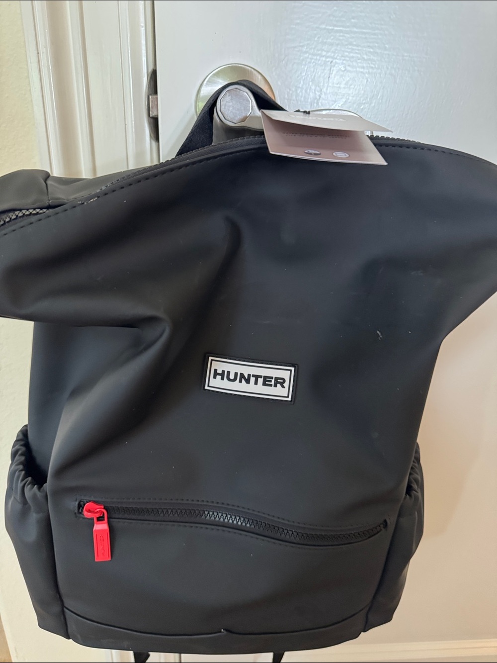 Hunter Black Backpack with Red Zip Pull Tab